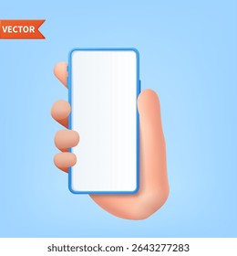 3D Cartoon hand holding smartphone isolated on white background, Hand using mobile phone mockup. 3d render Vector illustration.