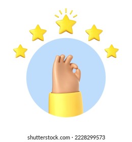 3D cartoon hand making OK gesture for success or good feedback. Positive concept and OK symbol. Customer review rating and client feedback concept. 3d vector illustration