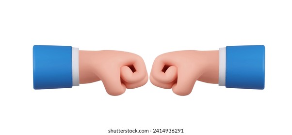 3d cartoon hand and partner giving fist bump hand, fist bump icon, two fists bumping each other. teamwork, partnership, friendship. 3d rendering. Vector illustration