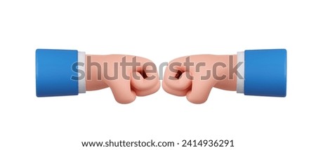 3d cartoon hand and partner giving fist bump hand, fist bump icon, two fists bumping each other. teamwork, partnership, friendship. 3d rendering. Vector illustration