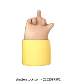 3D cartoon hand shows the middle finger. Aggressive gesture for insulting or showing protest. Vector 3d illustration
