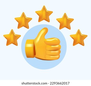 La caricatura 3D con el pulgar hacia arriba es un símbolo universal de éxito y retroalimentación positiva. Aprobación y satisfacción. Concepto de comentarios de clientes. Ilustración vectorial.