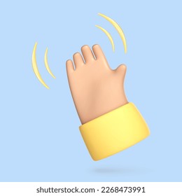 3D cartoon hand waving icon. Hand gesture. Hello and Goodbye symbol. Vector 3d illustration
