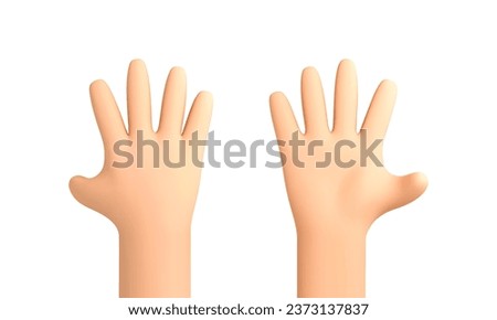 3D cartoon hands showing five fingers on white background. Hand with open palm gesture. Hands waving or showing high five. Vector 3d illustration
