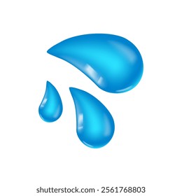 3D cartoon icon of blue water droplets, symbolizing tears or liquid emotion. Playful and expressive emoji design. Vector illustration.