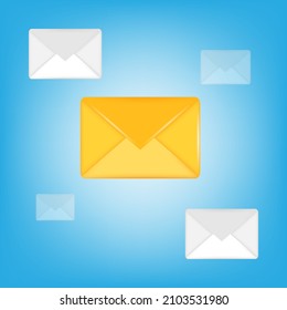 Diseño de elementos de iconos de dibujos animados 3D. El correo electrónico incluye la letra en color amarillo y blanco. Ilustración del vector