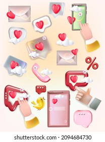 3d cartoon icon web set. Plasticine Cartoon Style.