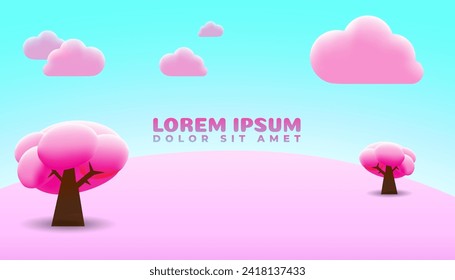 3D cartoon illustration of cute cotton candy land. Background design in eps vector file