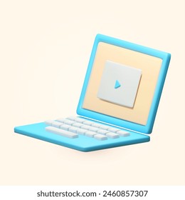 Portátil y computadora de dibujos animados 3D. Trabajo en línea y educación