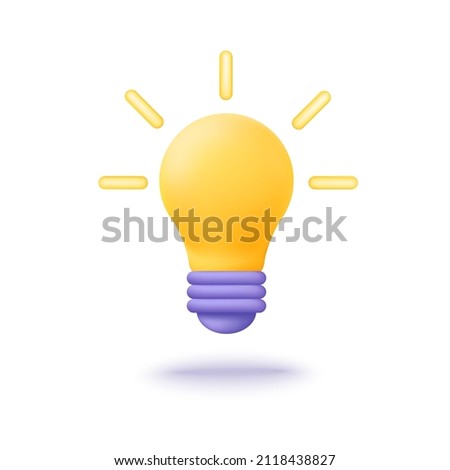 3d cartoon light bulb icon. Idea, imagination, business successful solution concept.