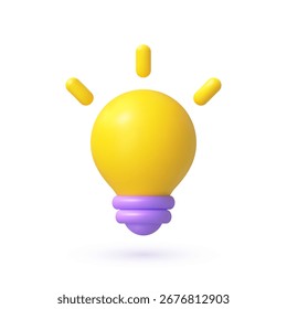 Símbolo de idea de bombilla de dibujos animados 3D. Ilustración vectorial.