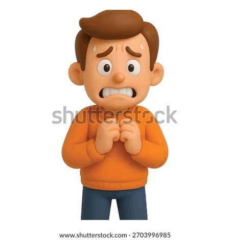 3D Cartoon Man Tense And Scared