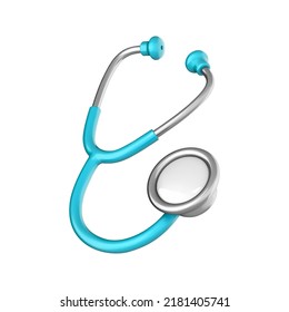 3D cartoon medical phonendoscope isolated on white background. Stethoscope medical equipment icon. Vector 3d illustration
