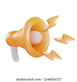3d cartoon megaphone with lightning isolated on white background. Realistic modern minimal design element. Vector illustration.