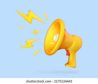 3D cartoon megaphone with lightning. Marketing time concept. Vector 3d illustration
