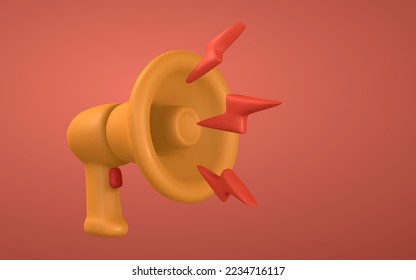3D Cartoon Megaphon mit Blitz. Speaking Trompet. Vektorgrafik.