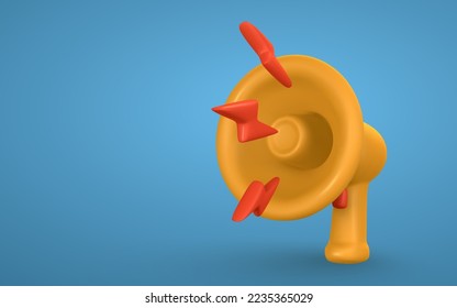 3d cartoon megaphone with lightning. Speaking trumpet. Vector illustration.