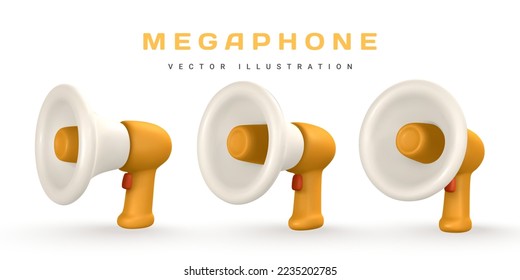 megáfono de dibujos animados 3d. Hablando trompeta. Ilustración vectorial.