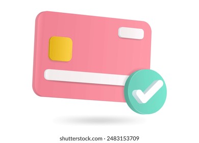 3d cartoon minimal credit card concept of online successful payment, Payment, Money-saving, money transfer, online shopping, finance, investment. Banking concept. money financial security.