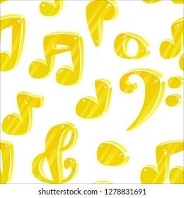 3d cartoon music notes seamless pattern on a white background. Vector illustration.  