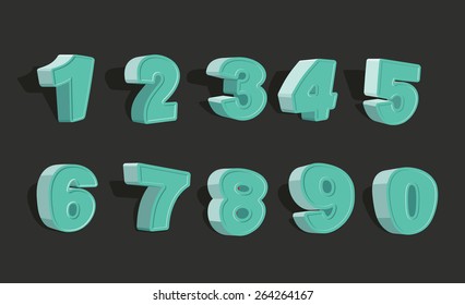 3d cartoon numbers set isolated on black background.