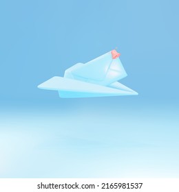 3D Cartoon Paper Airplane with Envelope. New message concept. Online social media marketing. Subscribe to newsletter. Vector illustration.