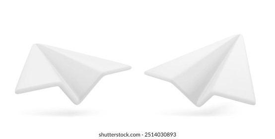3D Cartoon Paper Plane in White Color Isolated on White Background. Icon of Social Networks.Vector Illustration of 3d Render.