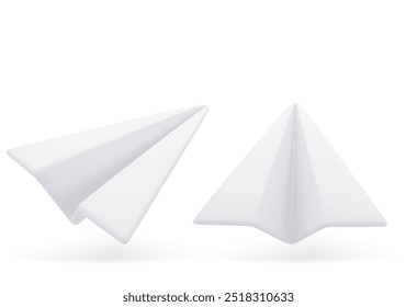 3D Cartoon Paper Plane in White Color Isolated on White Background. Icon of Social Networks.Vector Illustration of 3d Render.