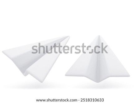 3D Cartoon Paper Plane in White Color Isolated on White Background. Icon of Social Networks.Vector Illustration of 3d Render.