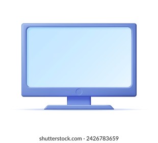 3d Cartoon PC Monitor Isolated. Render Computer LCD Display Mock Up with Blank Screen. Flat TV Icon. Technology Concept. 3D rendering. Minimal Vector Illustration