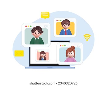 3d cartoon people concept Online Meeting, Virtual Conference Video call.