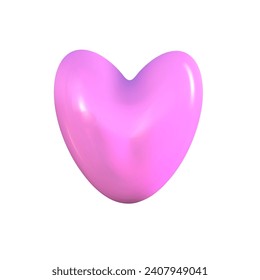 3d cartoon pink heart for valentines day. Valentine's Day greeting card isolated element. Heart 3d shape romantic holiday. Vector illustration