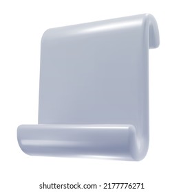 3d cartoon plastic glossy blank paper scroll isolated on white background. Realistic cute vector illustration. Minimalistic stylised element. Concept design for business, game project.