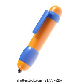 3d cartoon plastic glossy color pen isolated on white background. Realistic cute vector illustration. Minimalistic stylised element. Concept design for business, game project.