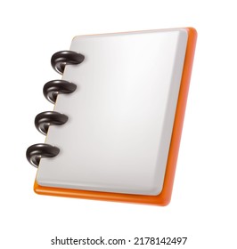 3d cartoon plastic glossy paper notebook isolated on white background. Realistic cute vector illustration. Minimalistic stylised element. Concept design for business, game project.