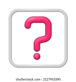 3D cartoon question mark icon. Online ask test query element concept design design. Web mobile app notification vector illustration