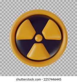 3d cartoon radioactive hazard sign in realistic funny colorful style on transparent background. Render bright toy object. Plastic cute glossy danger label. Vector minimal illustration.