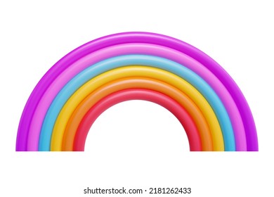 3d cartoon rainbow on white background. Minimal realistic design art element. Funny children toy. Glossy sweet decoration. Vector illustration.