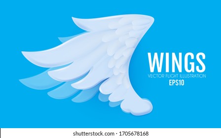 3D cartoon and realictic angel white wings. Paper cut fly design.