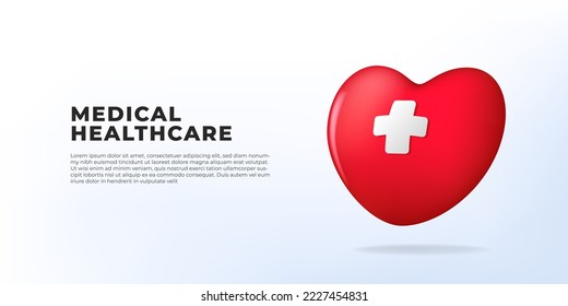 3D cartoon red hearth medical healthcare illustration concept for hospital clinic with white background