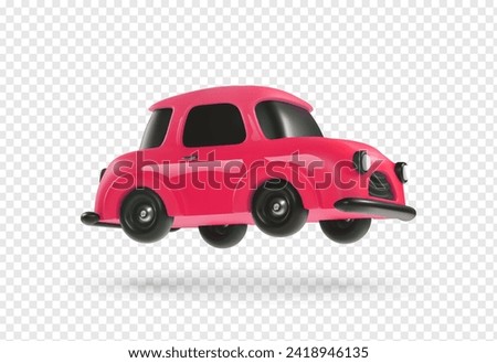 3d cartoon red toy cute car vector design element on transparent background. Kids vehicle. Baby transport mode