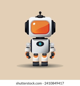 3D cartoon robot isolated on beige background. Engineering and  technology concept. Realistic design cute robot character. Chatbot AI technology. Vector illustration.