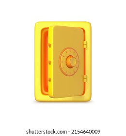 3D cartoon safe box. Open safe isolated on white background. Financial economic and money savings security concept. Vector 3d illustration.
