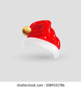 3d cartoon Santa Claus hat isolated on gray background.