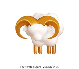 3d cartoon sheep icon. Golden and white kawaii lamb isolated. Design element for muslim holiday, eid, adha, mubarak. Vector illustration