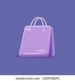 3d cartoon shopping bag with percent sign. Online shopping, sale promotion, discount concept. 3d vector illustration icon.