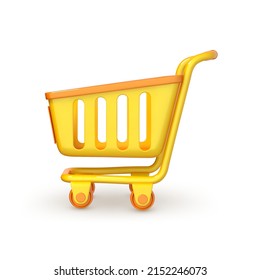 3D cartoon shopping cart isolated on white background. Vector 3d illustration
