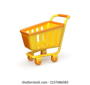 3D cartoon shopping cart isolated on white background. Vector 3d illustration