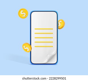 Smartphone de dibujos animados 3D con monedas. Concepto de pago en línea. Aplicación de cartera móvil. Aplicación bancaria. Transfiera dinero a través de un smartphone. Ilustración del vector 3d