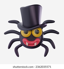 3d cartoon spider with hat in funny realistic colorful style isolated on white background. Cute creative character for holiday festive, toy, game. Bright vector illustration.